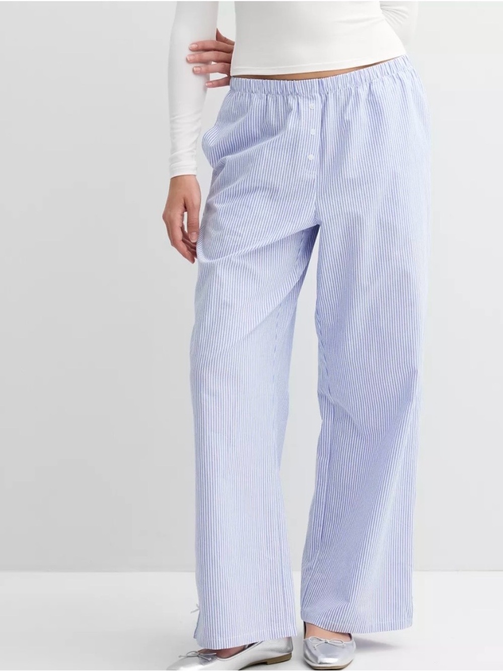 Blue and White Striped Wide-Leg Boxer Pants 100% Cotton